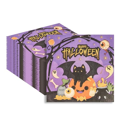 40 Stück Halloween Servietten, 33 x 33 cm, Halloween Einweg-Tischdekoration, Party-Servietten für Halloween-Partyzubehör, Tischdekorationen (lila) von EVYIENEN