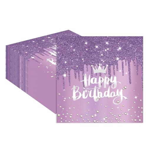 40 Stück Lila Glitzernde Diamanten Geburtstag Servietten 33x33cm Partygeschirr Servietten Papierserviette Deko für Junge Mädchen Geburtstag Party Deko von EVYIENEN