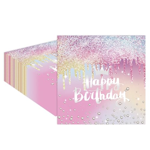 40 Stück Mehrfarbig Glitzernde Diamanten Geburtstag Servietten 33x33cm Partygeschirr Servietten Papierserviette Deko für Junge Mädchen Geburtstag Party Deko von EVYIENEN