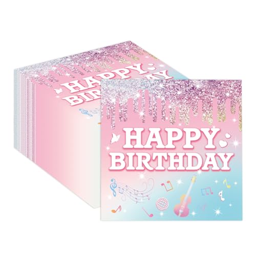 40 Stück Rosa Happy Birthday Party Servietten，33x33cm Happy Birthday Geburtstag Party Einwegpapier Servietten für Mädchen Geburtstag Party Zubehör Dekoration von EVYIENEN