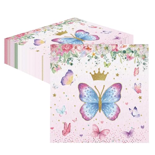 40 Stück Schmetterling Servietten,33x33cm Rosa Frühling Schmetterling Servietten Geburtstag Mädchen Papierservietten für Mädchengeburtstag Party Tischdekorationen von EVYIENEN