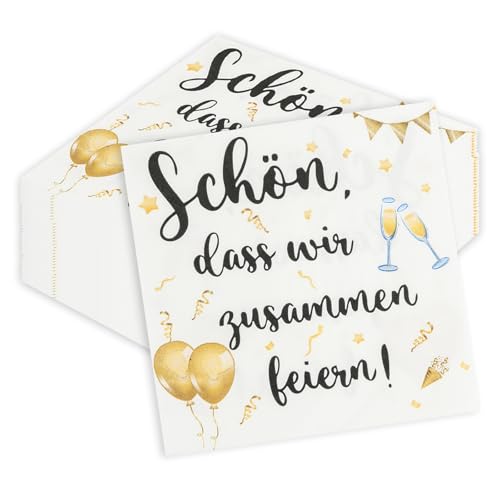 40 Stück Servietten Geburtstag 33X33cm,Servietten Spruch Schön, dass wir zusammen feiern,Weiß Partyservietten,für Geburtstag zur Babyparty Taufe und Hochzeit von EVYIENEN