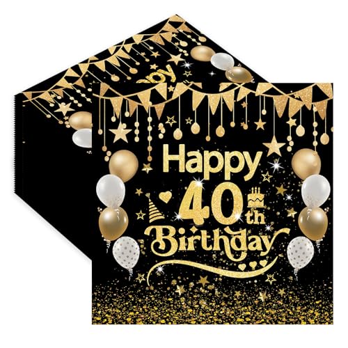 40. Servietten Geburtstag,40 Stück Schwarz Geburtstags Deko 2-Lagig Servietten,Tischdekoration Papierservietten für Junge mädchen Geburtstag Feiern Party Jubiläum 33x33cm von EVYIENEN