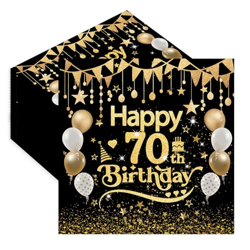 Servietten 70. Geburtstag,40 Stück Schwarz Gold Serviette 70 Geburtstag Mann,Tischdekoration Papierservietten für Mann Frau Geburtstag Feiern Party Jubiläum 33x33cm von EVYIENEN