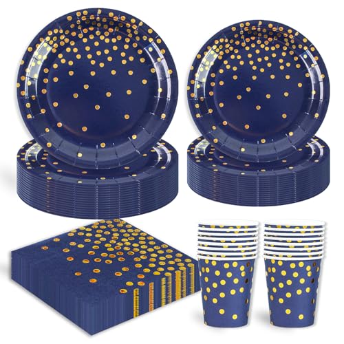 96 Stück Geburtstag Party Geschirr Set,Blau Gold Geburtstag Party Geschirr Becher Serviette Pappteller Set,für Mädchen Kinder Tischdekoration-24 Gäste 96 Stück Geburtstag Party Geschirr Set,Blau Gold Geburtstag Party Geschirr Becher Serviette Pappteller Set,für Mädchen Kinder Tischdekoration-24 Gäste von EVYIENEN