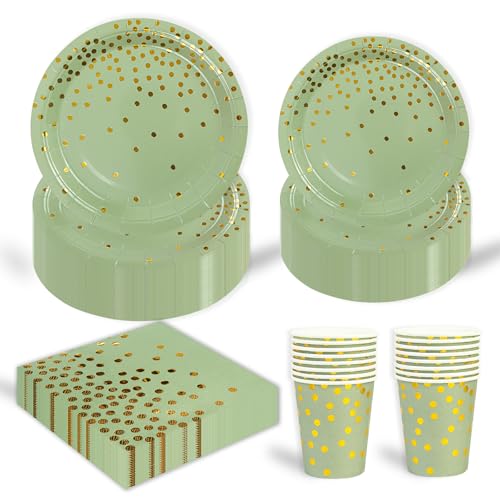 96 Stück Geburtstag Party Geschirr Set,Salbeigrün Gold Geburtstag Party Geschirr Becher Serviette Pappteller Set,für Mädchen Kinder Tischdekoration-24 Gäste 96 Stück Geburtstag Party Geschirr Set,Salbeigrün Gold Geburtstag Party Geschirr Becher Serviette Pappteller Set,für Mädchen Kinder Tischdekoration-24 Gäste von EVYIENEN