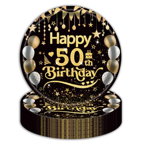 EVYIENEN 50 Stück Happy Birthday 50th Geburtstag Pappteller,22.9 cm Schwarz Gold Einwe Dessertteller Geburtstag Party Geschirr Pappteller Pappteller Set,50th Pappteller Tischdekoration für Picknicks EVYIENEN 50 Stück Happy Birthday 50th Geburtstag Pappteller,22.9 cm Schwarz Gold Einwe Dessertteller Geburtstag Party Geschirr Pappteller Pappteller Set,50th Pappteller Tischdekoration für Picknicks von EVYIENEN