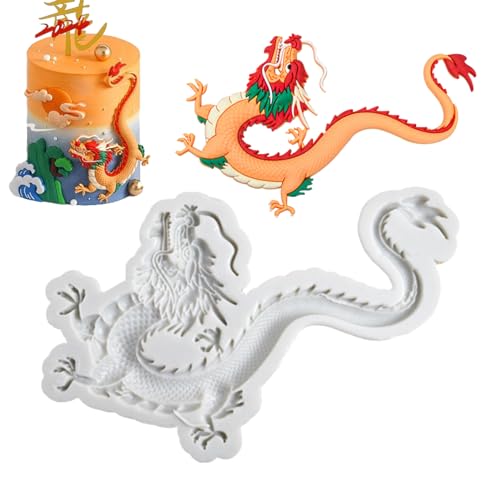 Drachenform | Chinesische Drachenkuchenform | Neujahr fliegender Drache Fondant Silikonformen | Silikonformen für DIY-Kuchen, Fondant, Kekse, Kekse, Seife, Zucker | Schränke und Kunstdekor von EWFAS