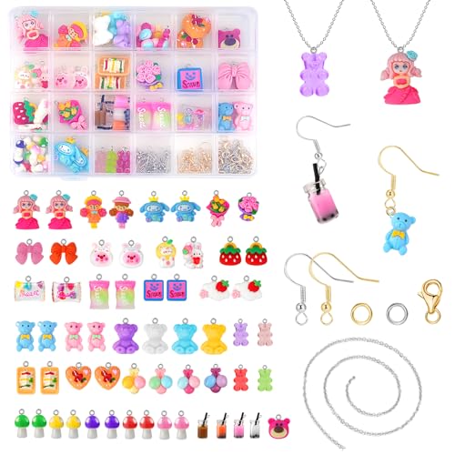 EWRTIUQA Ohrringe Selber Machen Set，Charms Anhänger Set für Halskette, Charms Perlenengel Bubble Tea Anhänger Schlüsselanhänger Gummibärchen Ohrringe DIY Geschenk Coole Sachen für Teenager Mädchen von EWRTIUQA