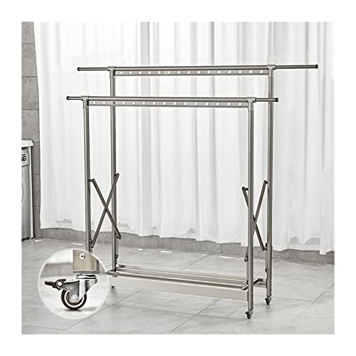 Wäscheständer/Wäscheständer, freistehender großer Wäscheständer, Push-Pull-Wäscheständer zum Zusammenklappen, beweglicher, robuster Wäscheständer aus Aluminium mit 4 Rollen für Kleidung, Laken, zusam von EWWPMSAF