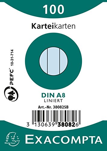 Exacompta 38082SB Karteikarten (48 Packungen mit 100, 250g, in Folie eingeschweißt, DIN A8, 5,2 x 7,4 cm, liniert, ideal für die Schule) 48er Pack blau von EXACOMPTA