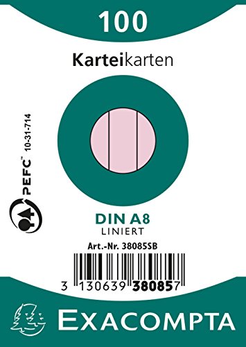 Exacompta 38085SB Karteikarten (48 Packungen mit 100, 250g, in Folie eingeschweißt, DIN A8, 5,2 x 7,4 cm, liniert, ideal für die Schule) 48er Pack rosa von EXACOMPTA