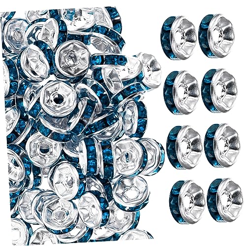 EXAOMBLE 200St Raddistanzwulst Blau Perlenverzierungen Makramee Bausatz Perlen-Kit schmuck herstellen edelsteine jewel handgefertigte Abstandsperle DIY-Perlenverzierung Strasssteine Blue von EXAOMBLE