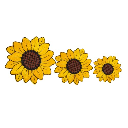 EXAOMBLE 3St Stickaufkleber Sonnenblumen-Stickapplikation Handdekoration künstlich Stickereiflecken Stickrahmen stoffaufkleber bügelei bügeln Blumenapplikation DIY-Kleidungspatch Stickgarn von EXAOMBLE