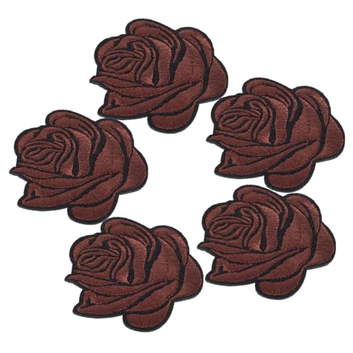 EXAOMBLE 5 Stück Bestickte Blumen-patches, Braune, Rose, Zum Aufbügeln, Dekoratives Diy-reparaturzubehör Für Kleidung, Jacke, Jeans, Kleid, Rucksäcke von EXAOMBLE