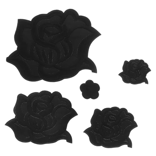 EXAOMBLE 5 Stück Schwarze Rosen-blumenflicken Zum Aufbügeln, Kleidungsdesigns, Stoffreparatur-blumenflicken, Coole Applikationsflicken Für Jacken, Jeans, Pullover, Hüte, Schuhe, Taschen von EXAOMBLE