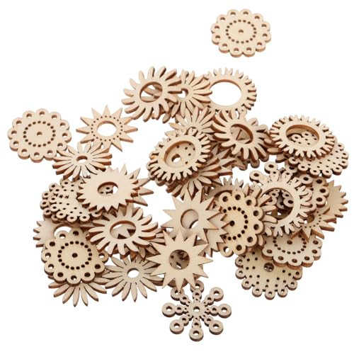 EXCEART 1 Satz Blumenbemalte Holzspäne Ornamente Aus Holzscheiben Holzblumen Mit Stielen Blumenset Für Blumenornamente Aus Holz Diy-anhänger Hölzern Beige 50 Stück von EXCEART