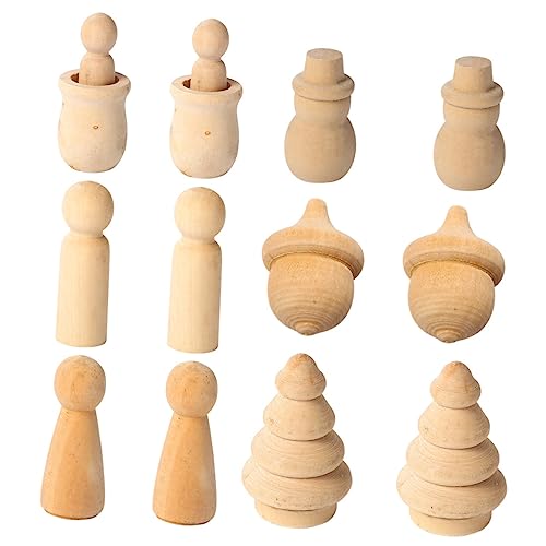 EXCEART 1 Satz Satz Puppen Miniatur Figuren Puppenbasis Peg-puppenkörper Holz Figur Unvollendete Holzornamente Unfertige Steckpuppe Handwerk Kunstprojekte Puppe Lotusbaum Khaki 12st von EXCEART