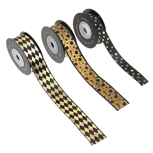 EXCEART 1 Satz Schwarzes Gold-verpackungs Band Sackleinenband Pastell Baumwickel Aus Natürlicher Jute-sackleinen Juteband Geschenkpapier Trimmen Punkte Spitzenband Polyester Black 3 Rollen von EXCEART