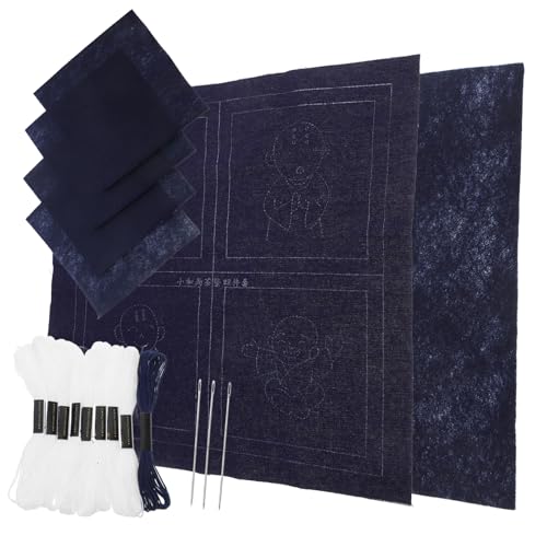 EXCEART 1 Satz Stickmaterialpaket Diy Sashiko-untersetzer Diy Untersetzer Mit Sashiko-stickerei Traditioneller Japanischer Untersetzer Japanischer Sashiko-untersetzer Stoff Blue von EXCEART