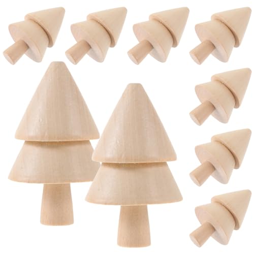 EXCEART 10 Stücke Mini Holz Weihnachtsbaum Deko Weihnachten Holzfiguren zum Bemalen Basteln DIY Figurenkegel Weihnachtsdeko Kleiner Tannenbaum Christbaum Miniatur Ornamente Kinder Bastelset von EXCEART