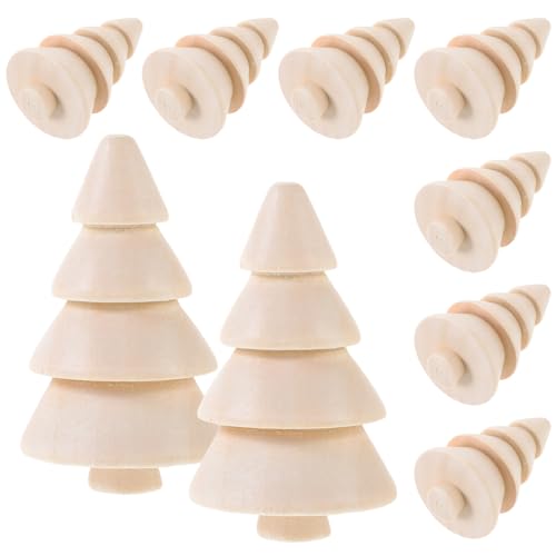 EXCEART 10 Stücke Mini Holz Weihnachtsbaum Deko Weihnachten Holzfiguren zum Bemalen Basteln DIY Figurenkegel Weihnachtsdeko Kleiner Tannenbaum Christbaum Miniatur Ornamente Kinder Bastelset von EXCEART