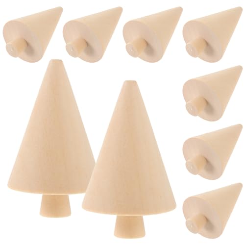 EXCEART 10 Stücke Mini Holz Weihnachtsbaum Deko Weihnachten Holzfiguren zum Bemalen Basteln DIY Figurenkegel Weihnachtsdeko Kleiner Tannenbaum Christbaum Miniatur Ornamente Kinder Bastelset von EXCEART