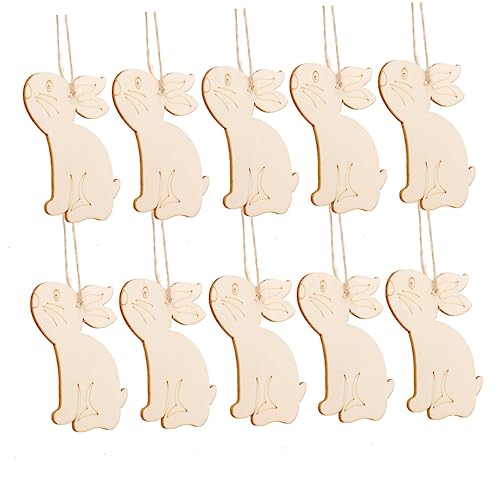 EXCEART 10St Holzanhänger in Hasenform Hasenausschnitte geflochtenes Baumwollseil Untersetzer Kleiderbügel hasenförmchen easter decoration Osterschmuck aus Holz holzhandwerk Bambus Khaki von EXCEART