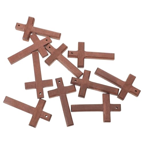 EXCEART 10St Kreuz Anhänger Kreuzanhänger Holz farbige Perlen Reize Kreuz Halskette Strasssteine Anhänger für die Schmuckherstellung Kreuze zum Basteln Kreuz Charme Armband-Anhänger Brown von EXCEART