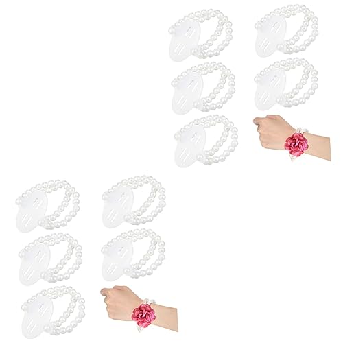 EXCEART 12 STK Handgelenk Perlenhochzeitsarmband Armband Mit Korsage Für Die Braut Handgelenk-Corsage Für Den Abschlussball Perlenarmband Brautjungfer Material Elastisch Plastik von EXCEART