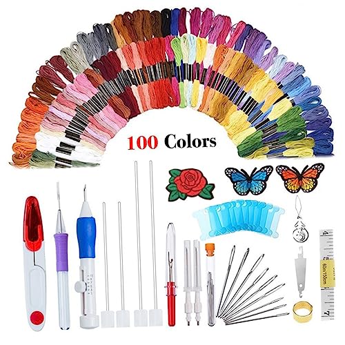 EXCEART 136 Teiliges Stickerei Pen Punch Needle Set DIY Stickerei Werkzeug Mit Farben Und Fäden Komplettes Stickerei Pen Set Für Kreative Nähprojekte von EXCEART