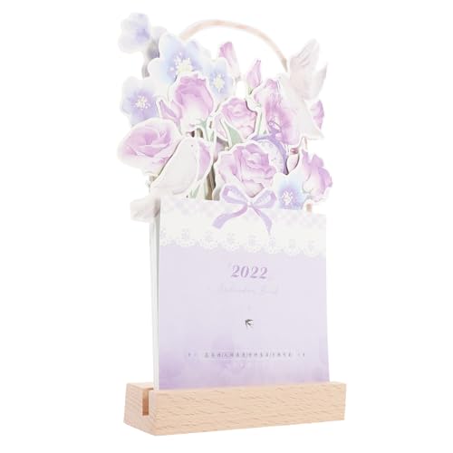 EXCEART 1stk Dreidimensionaler Floraler Tischkalender Mini Staffelei Kalender Chinesische Kalender 2022 Memo-kalender Desktop-kalender 2022 Tischkalender 2021-2022 Papier Violett von EXCEART