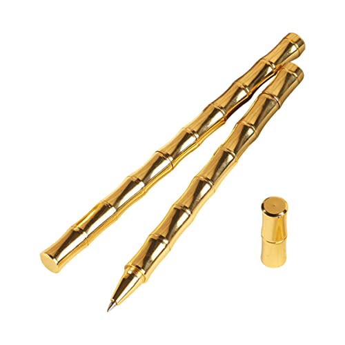 EXCEART 2 Sätze Bambus Neutral Signature Pen Stifte Dekorativer Kugelschreiber Füllfederhalter Schwarzer Stift Bürobedarf Kreatives Geschäft Messing Golden 2 Stück * 2 von EXCEART