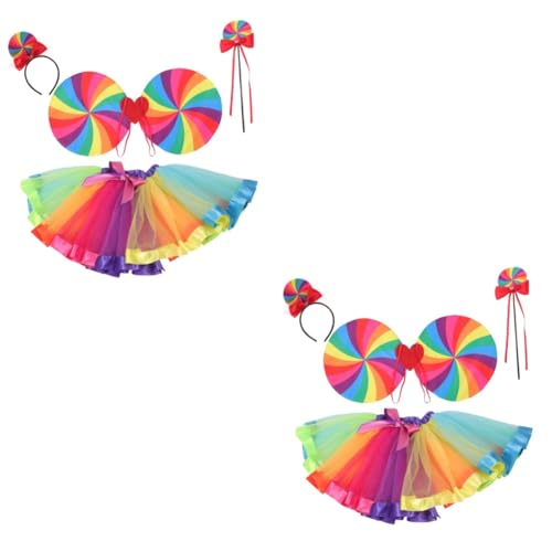 EXCEART 2 Sätze Regenbogen-partydekorationen Tutu-outfit Für Kleine Mädchen Regenbogenkostüm Für Mädchen Lutscher-stirnband Regenbogenflügel Kinder Kostüm Mädchen-regenbogen-outfit Plastik von EXCEART