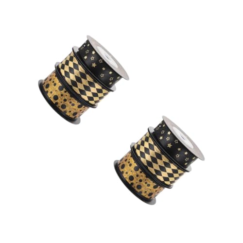 EXCEART 2 Sätze Schwarzes Gold-verpackungs Band Haar Tapes Haar Schleife Wrap Geschenkband Grünes Sackleinenband Spitzenband -band Geburtstagsband Polyester Black 3 Rollen * 2 von EXCEART