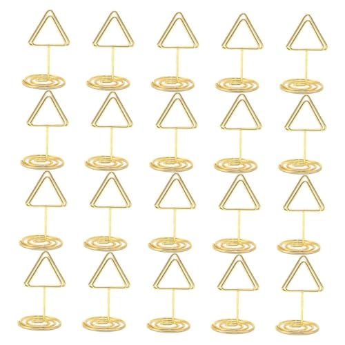 EXCEART 20Pcs Dreieckige Memohalter Weihnachtsdekor Weihnachtskarten Viehkarte Valentinstag Tischdekor Clip Photohalter Vertikaler Kartenausstellungsstand Eisen Golden von EXCEART