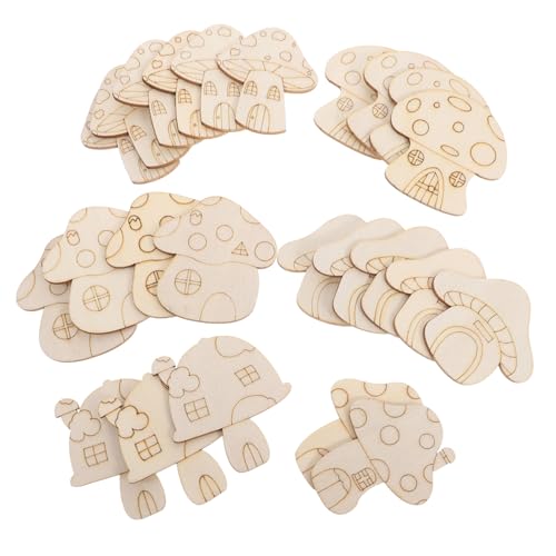 EXCEART 25st Pilzholzscheiben Hauspilze Wasserkocher Deckel Wasserkocher Deckel Scheibenpilze Puzzle-pilze Hängende Pilze Heimische Pilze Leere Pilze Bemalte Pilze Pappelbrett Beige von EXCEART