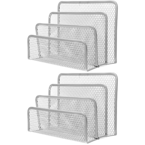 EXCEART 2St Briefständer Dateispeicherhalter Aktenordner stehen Organisator aus Papier Schreibtischorganizer Metallisches Bücherregal Schreibtisch-Organizer Aktenständer aus Metall Silver von EXCEART