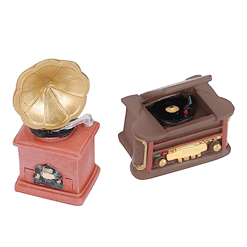 EXCEART 2St Vintage-Ornamente Dekorationen für Plattenspieler Miniaturen zum Basteln Mini-Grammophon hühner Dekoration Weihnachten Landschaftsschmuck Kleines Radiomodell Harz von EXCEART