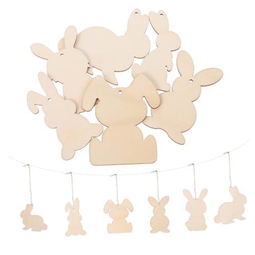 EXCEART 36St Kaninchen-Holz-Chip-Anhänger Miniatur Figur Hase lustig holzarbeiten selber machen woodwork holzscheiben leeres Kaninchenornament DIY Tierkreis-Kaninchen-Ausschnitte Khaki von EXCEART