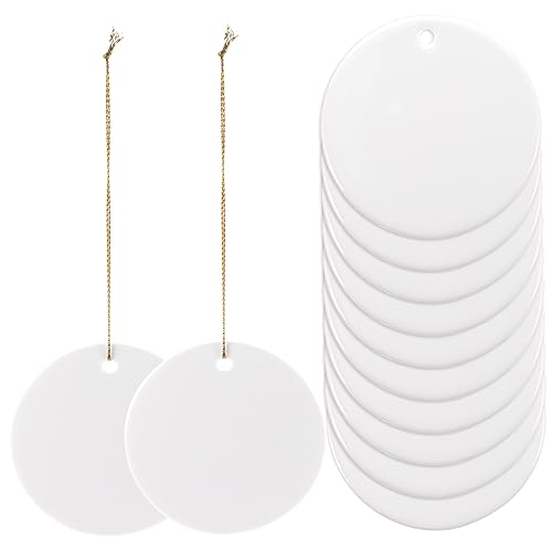 EXCEART 4 Sätze Blanko Keramik Hängeschild Fliesenscheiben Ornamente Porzellan Hängende Kreise Korkplatten Für Wände DIY Runde Selbstklebende Quadrate Dekorationen 12 Stück * 4 von EXCEART