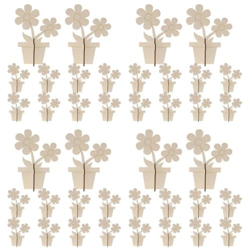 EXCEART 4 Sätze Blumenbemalte Holzspäne Holzblumen Zum Basteln Diy Holzblume Zum Basteln Unfertige Holzblumen Blumenausschnitte Leere Holzblume Künstlerbedarf Hölzern Beige 10 Stück * 4 von EXCEART