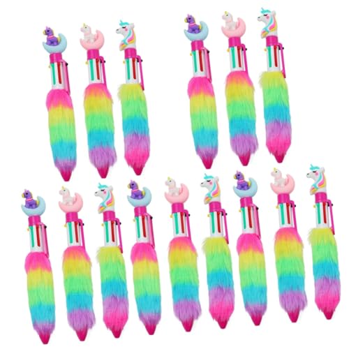 EXCEART 5 Sätze Einhorn Kugelschreiber Zappeln Farbige Gelstifte Lackausbesserungsstift Farbige Kugelschreiber Schreibwaren Set Regenbogenstifte Cartoon-stifte Plüsch 3 Stück * 5 von EXCEART