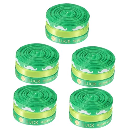 EXCEART 5 Sätze Verpackungsband Autoband Shamrocks Wickelband Grünes Kleeblattband Schnurrbartband Bänder Ribbon Bandfeile Band Für Schleifenherstellung Grünes Band Polyester 3 Rollen * 5 von EXCEART