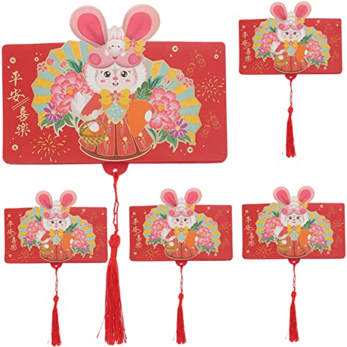 EXCEART 5 Stück 10 Rotes Paket Rotes Paket glücklich Eid-Geld-Umschläge faltbar the year of the hare year of the rabbit briefumschlag briefumschläge rote Papiertüte Hasenjahresumschlag von EXCEART