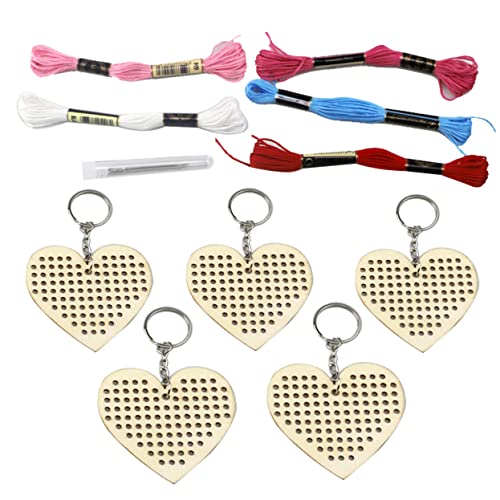 EXCEART 5-Teiliges Set Kreuzstich aus Holz bookmarks book marks key chain handsfull weinachtendecor Stand Hartholz Jumbo Reifen Medaillon Kette Kreuzstich-Set Kreuzstich-Dekoration Hölzern von EXCEART