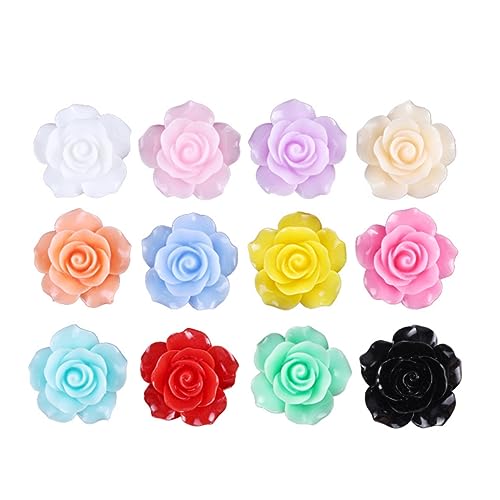 EXCEART 50 Stück Mini-harzblumen Schmuckzubehör Anhänger Mit Flachem Rücken Kreis Perlen Verzierungen Blumenharz Flatback Rosen-cabochons Schmuckperlen Kosmetik Dekorative Perlen von EXCEART