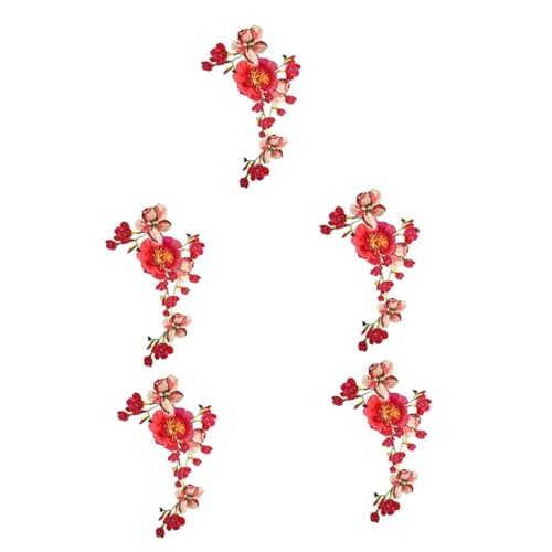 EXCEART 5St Cheongsam aus bestickter Spitze nähen Nähgarn Patches für genäht Jacken dekoration Modus Stoffflicken für Kleidung Applikationen für Kleidung Blumenbeete Polyester rot von EXCEART