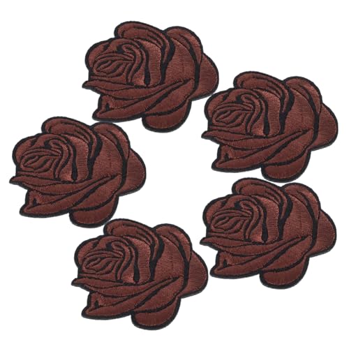 EXCEART 5St Rosenbeet Jackenflicken gestickte Aufnäher Blumenbeete Flecken bügel patches Blumen-Pailletten-Spitzenaufnäher große, mit Blumen bestickte Aufnäher Jacke Patch Baumwolle Brown von EXCEART