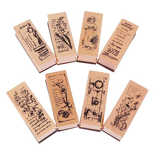 EXCEART 8st Diy Dekorativer Stempel Grußstempel Stempel Mit Holzsymbolen Pflanzen- Und Blumen-holzstempel Holz Zum Basteln Floraler Holzstempel Vintage-ornamente Siegel Zeitschriften Kind von EXCEART